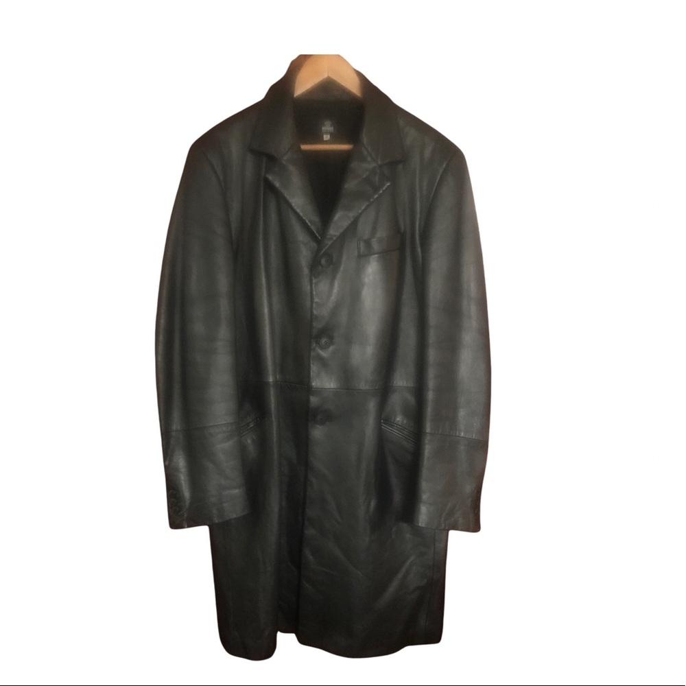Versace Black Leather Long Coat